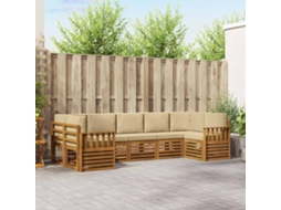 Vidaxl Conjunto De Sofá Sectional Com Almofada 7 Pcs Natural E Bege