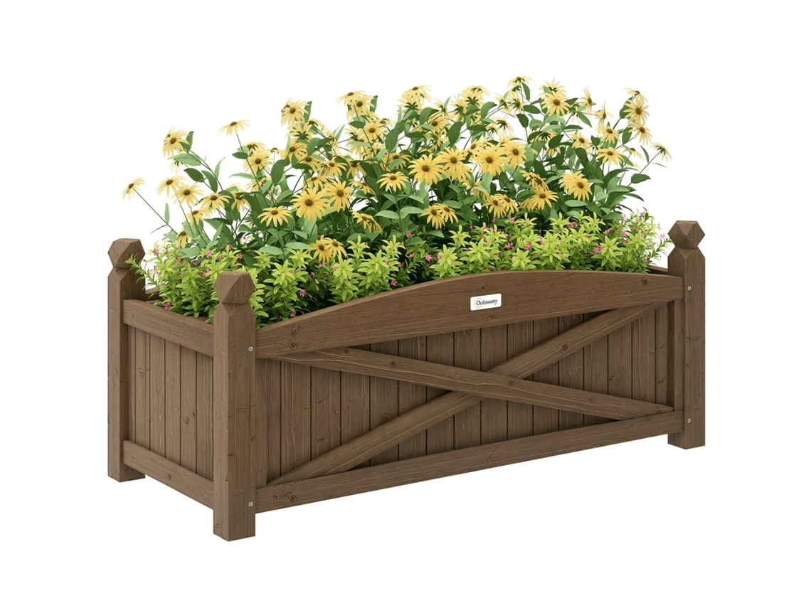 Jardineira de Madeira Elevada para Horta Externa com Furos de Drenagem, 90 X 39 X 37 Cm, Marrom Escuro CHEZMOI