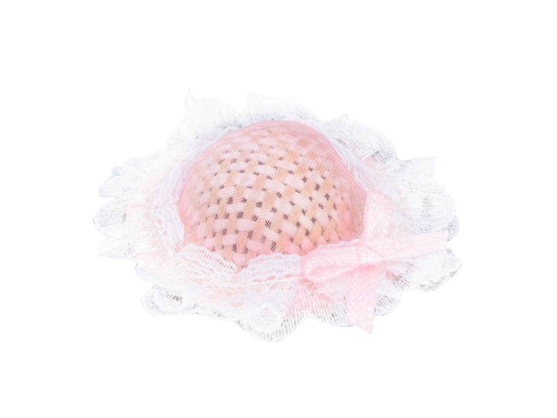 Chapéu De Palha Miniatura Rosa Com Laço 1/12 Para Boneca Acessório De Casinha De Bonecas