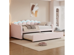 Sofá cama veludo rosa 90x200 cm com cama deslizante, LED multicolorido, controlo remoto VSOGA