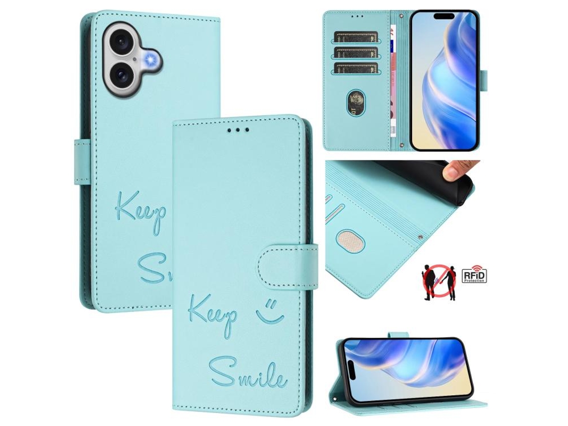 Capa De Couro Para Iphone 17 Com Relevo Smile E Rfid.