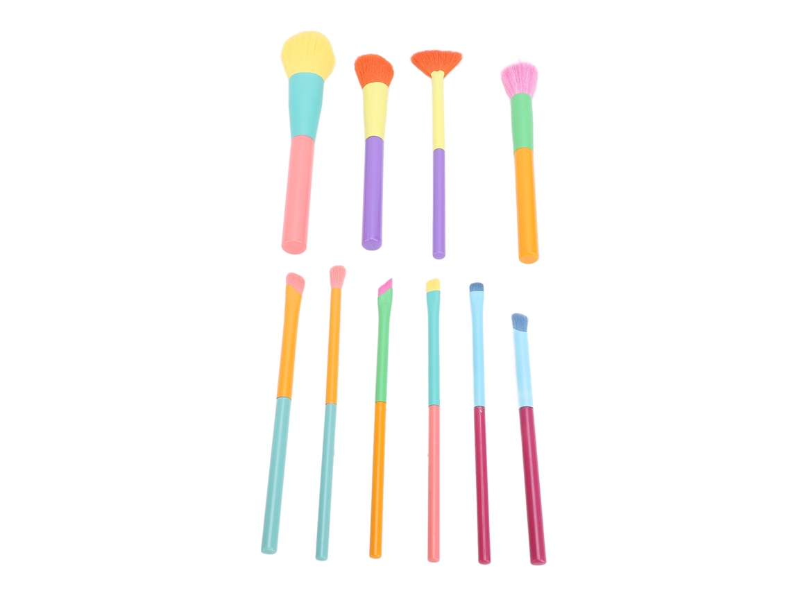 10pcs Set De Brochas De Maquillaje Coloridas Para Polvo, Rubor Y Sombras De Ojos