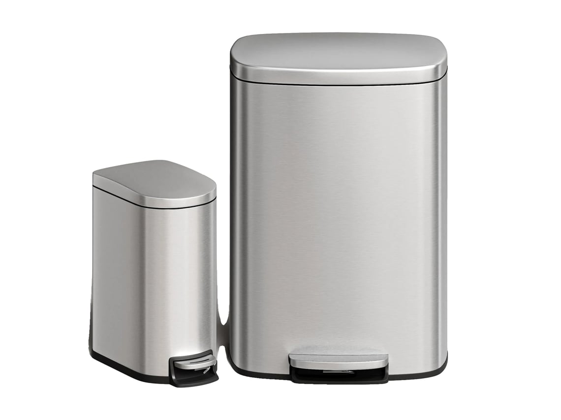 Conjunto De Lixeiras, Aço Inoxidável, Baldes Internos Removíveis, Prata, 50l E 10l-c