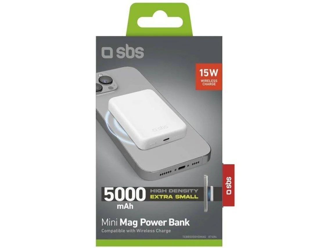 Powerbank SBS Mini MagSafe (Type-C - 15W - 5000 mAh - Branco)