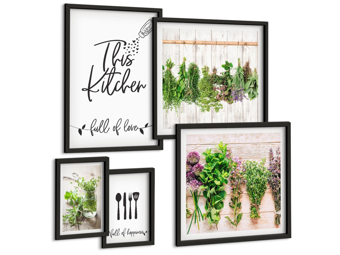 Conjunto De Pinturas Inspirações De Ervas Rústicas Espelharte (5 Peças)