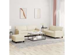 Vidaxl 3 Pcs Conjunto De Sofás Couro Artificial Cor Creme