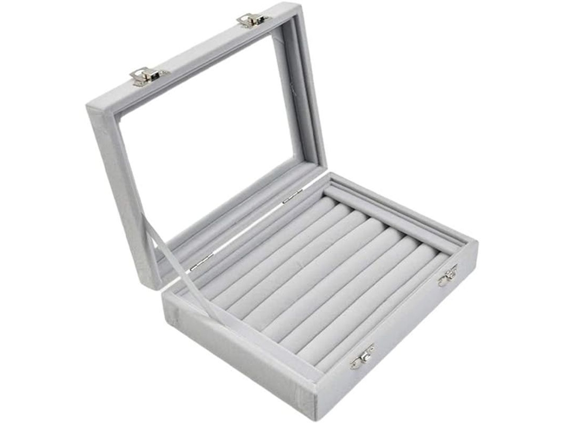 Organizador De Pendientes Viaje Pequeño Caja Joyería Anillos Velvet Con Espejo Gris