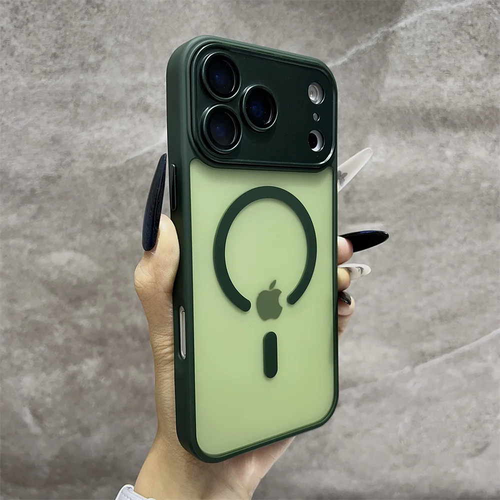 Capa Transparente Para Iphone 17 Pro, Verde, Com Carregamento Sem Fio E Compatível Com Magsafe.