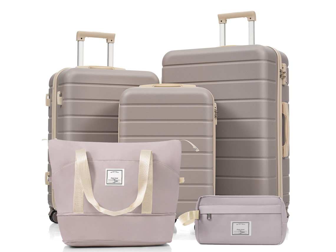 Conjunto Malas M-l-xl, Casca Rígida Abs, Rodas Giratórias, Fechadura, Com Necessaire. Marrom Rosado