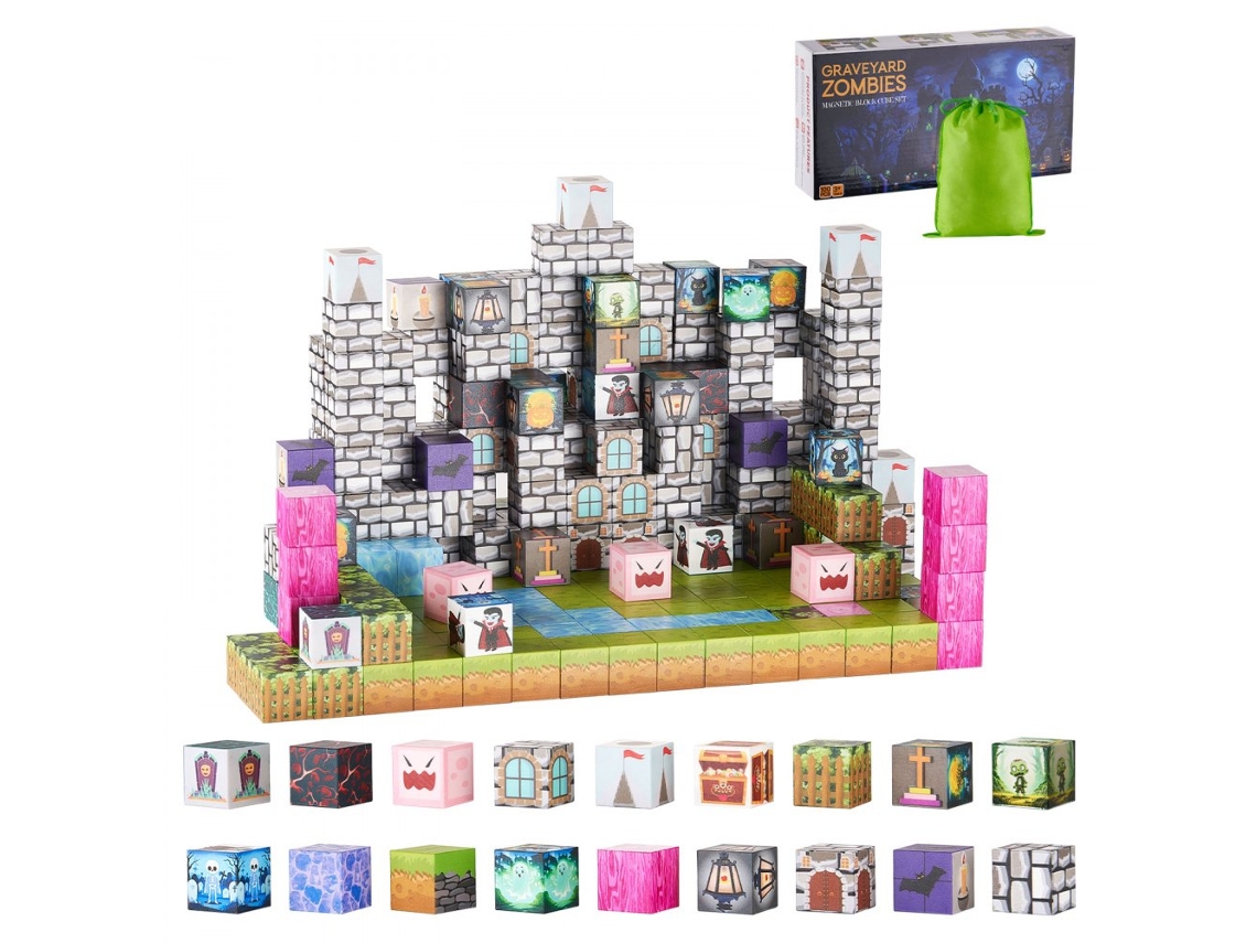 Conjunto De Blocos Magnéticos Zumbis 100 Peças Para Desenvolvimento Infantil Tekmaquinas