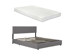 Cama Estofada Juva Cama De Casal Com Colchão E Estrado De Ripas Rebatível 180 X 200 Cm - Cinzento Corium