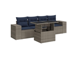 Conjunto de sofá de jardim 5 peças com almofadas de acácia e vime MAISON EXCLUSIVE (5 peças)