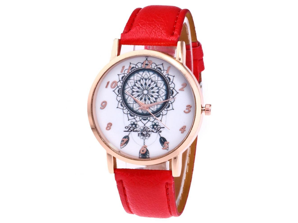 Reloj De Pareja De Moda Casual Con Correa De Cuero Pu Litchi Impreso Rojo