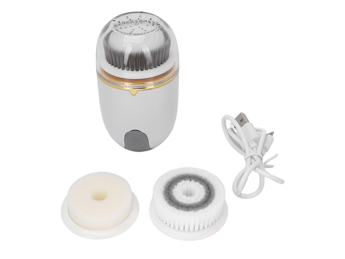 Escova de limpeza facial elétrica recarregável e à prova d'água IPX5 com 2 cabeças e 2 velocidades.