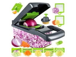 Lurelia Mandolina Multifuncional Ajustável, 11 Em 1, Lâminas Inoxidáveis, Recipiente Incluído, Para Legumes