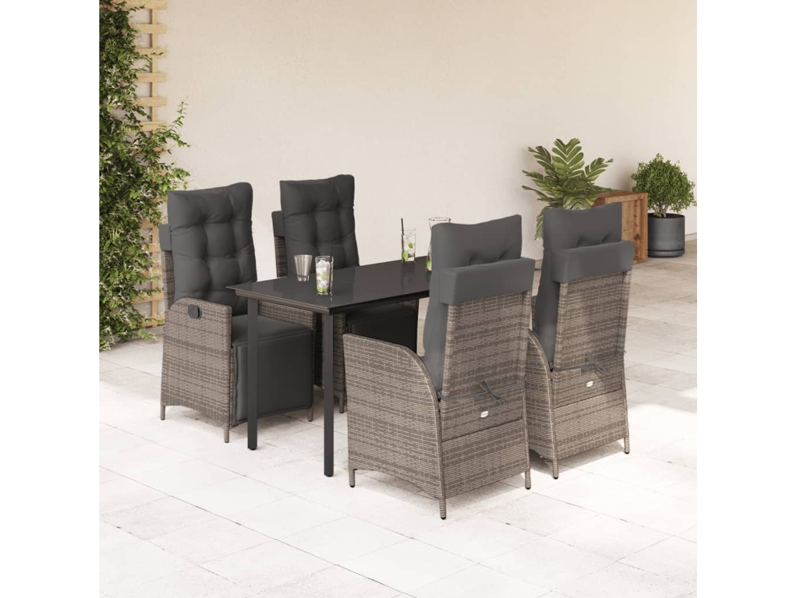 Vidaxl 5 Pcs Conjunto De Jantar P/ Jardim C/ Almofadões Vime Pe Cinza