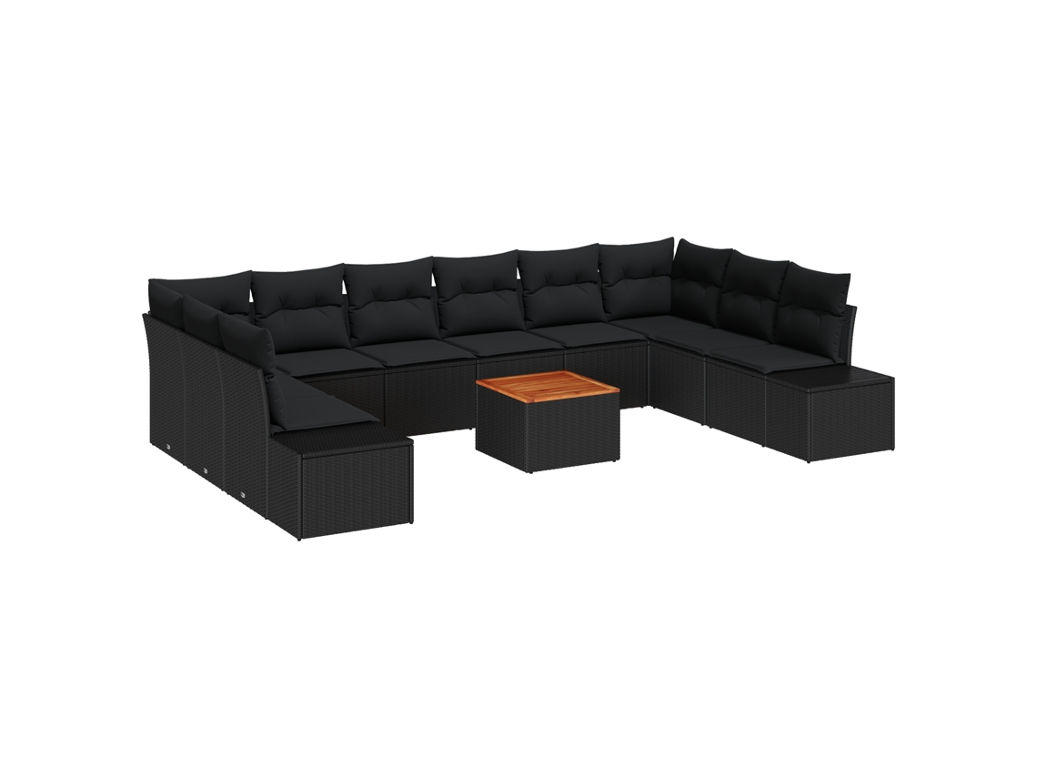 Conjunto 11 Conjunto De Móveis Para Exterior Vidaxl Preto Vime Pe (55 X 55 X 37 Cm)