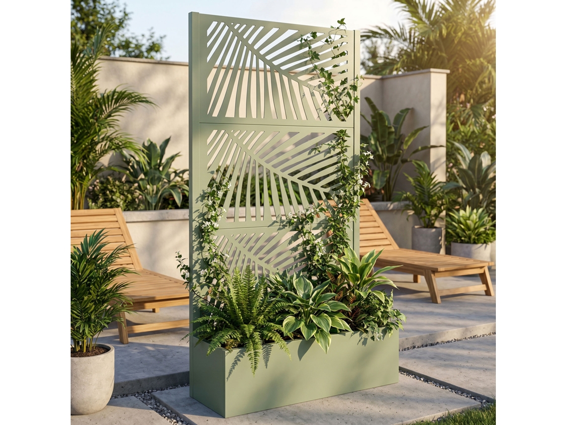 Kisha - Floreira De Jardim Divisória Com Treliça 98x180x30 Cm Recipiente Em Metal Verde Sálvia