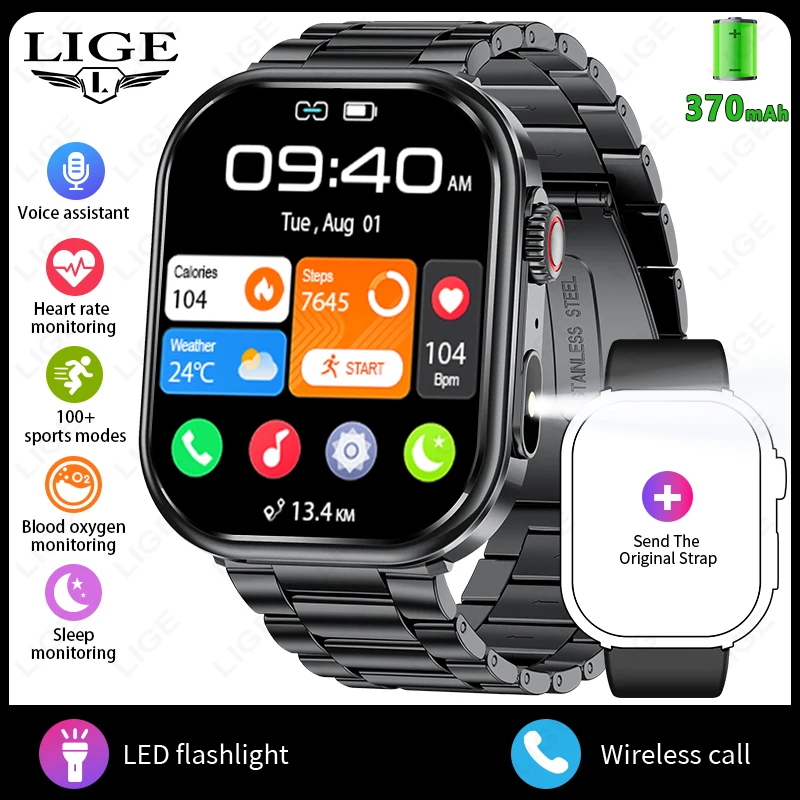 (preto Aço) Smartwatch Com Tela Hd De 2,01 Polegadas, Bateria De 370mah E Design À Prova D'água._glo