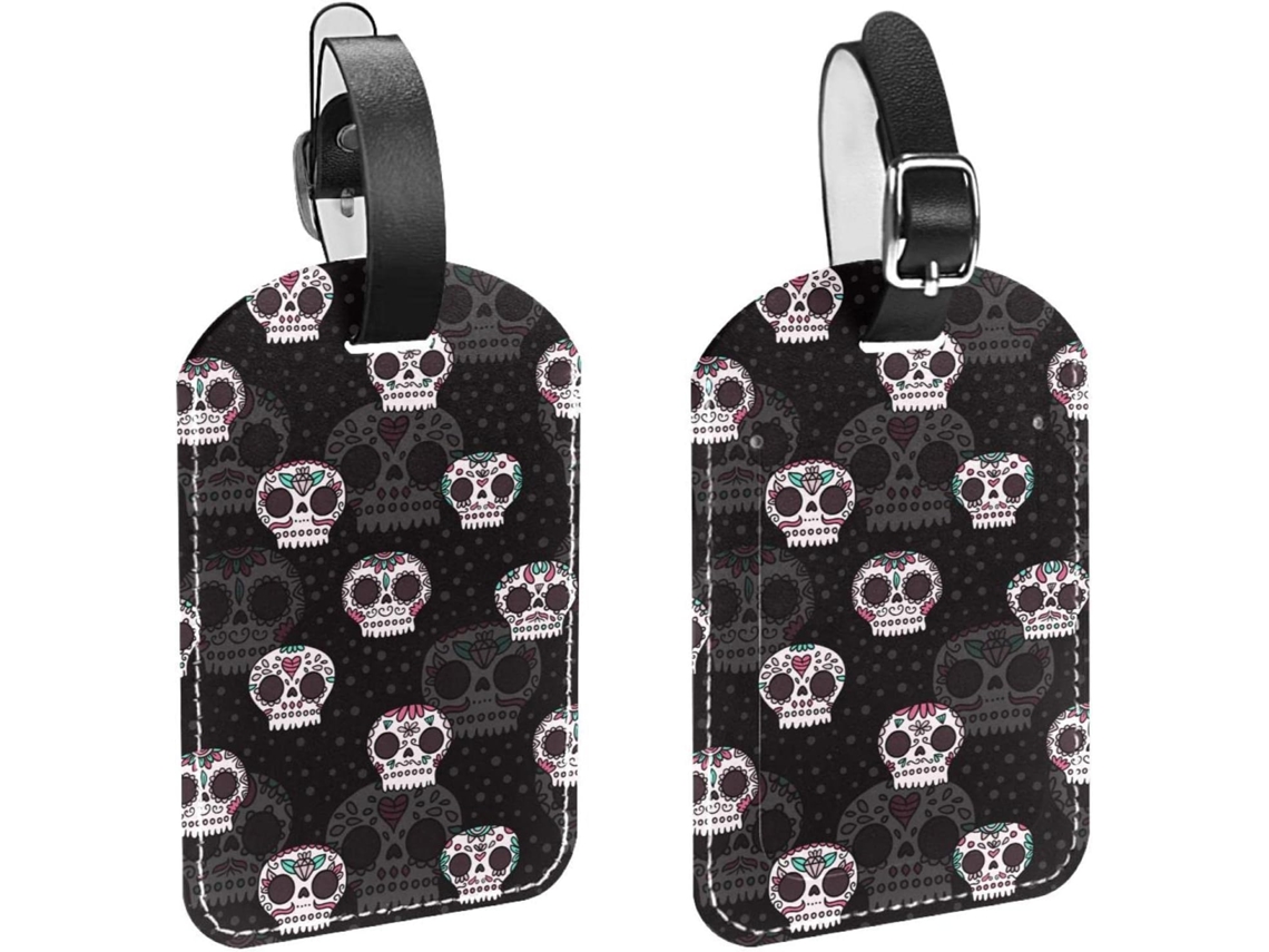 Conjunto De 2 Etiquetas Bagagem Em Couro Sintético Com Design Caveira Gótica, Punk E Boêmia Proteção De Privacidade