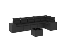 Conjunto de 7 Sofás para Jardim com Almofadões Vime Pe Preto MAISON EXCLUSIVE (7 pcs)