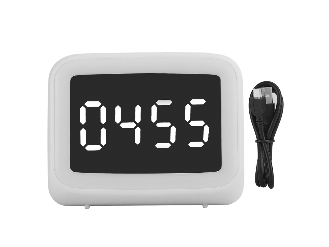 Caixa De Som Portátil Bluetooth 5.0 Bt511 Com Relógio Alarme Luz Noturna Fm Termômetro Branco