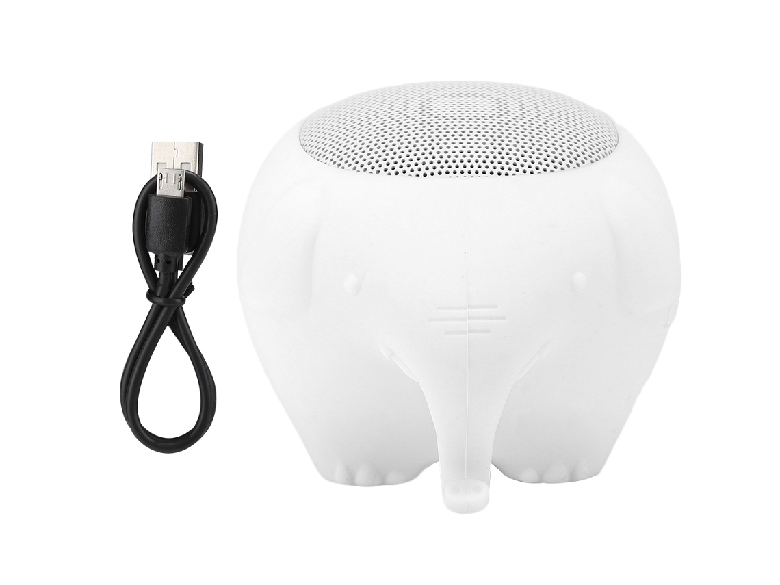 Mini Alto-falante Bluetooth Mali 5.0 com Microfone, Forma de Elefante, 400mAh, Branco