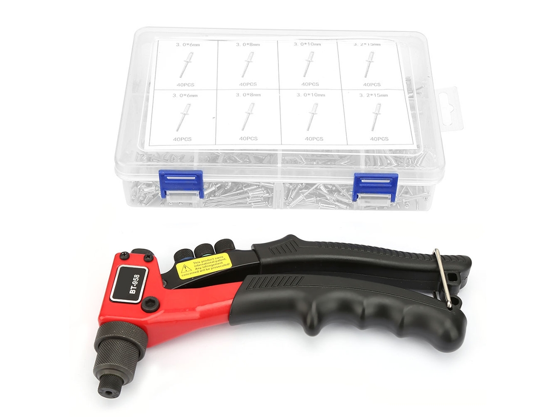 Pistola de rebites cega manual compacta de 8 polegadas para uso com uma mão, conjunto de 2,4 a 4,8 mm