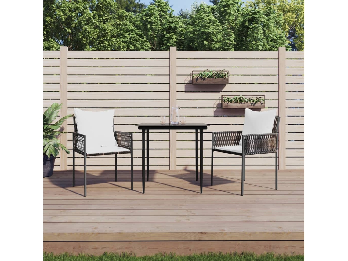 Jogo 3 Peças Jantar P/ Jardim C/ Almofadões Vime Pe E Aço Dkd Home Decor