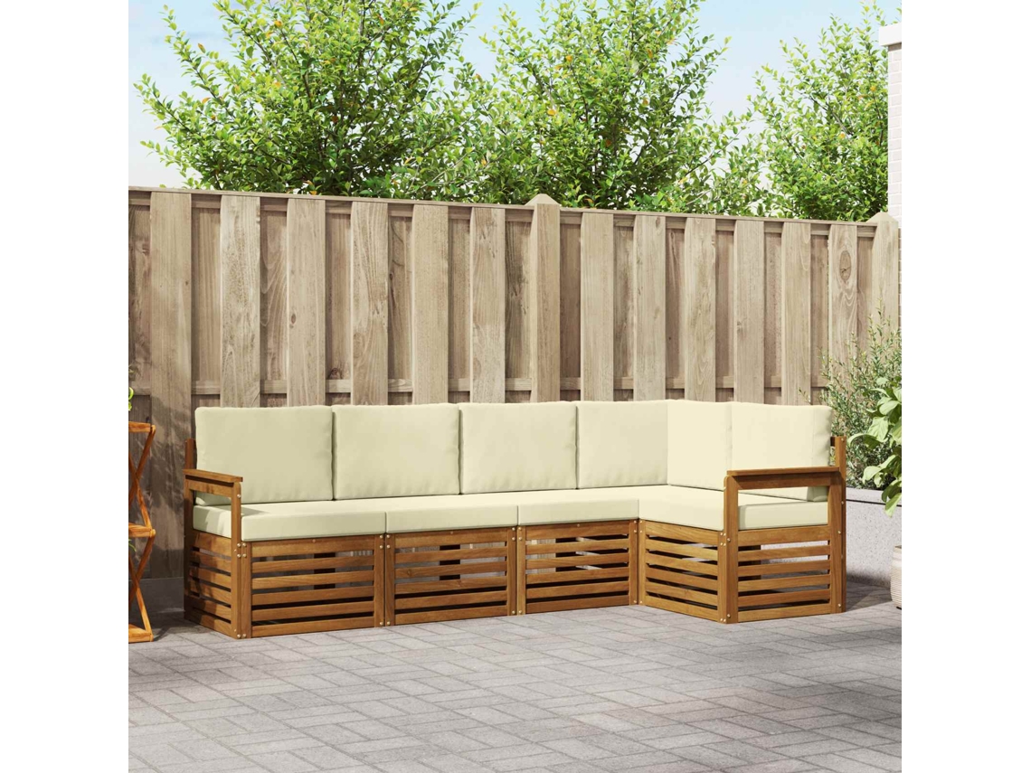 Vidaxl Conjunto De Sofá Sectional Com Almofada 5 Pcs Natural E Creme