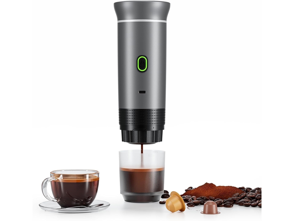 CAFETEIRA PORTÁTIL ESPRESSO CZHHMART Alimentada por USB-C, compatível com pó e cápsulas Ns, cinza