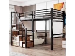 Cama Alta 90x200 Ferro Guarda-ssegurança Prateleira Preto Criança/jovem