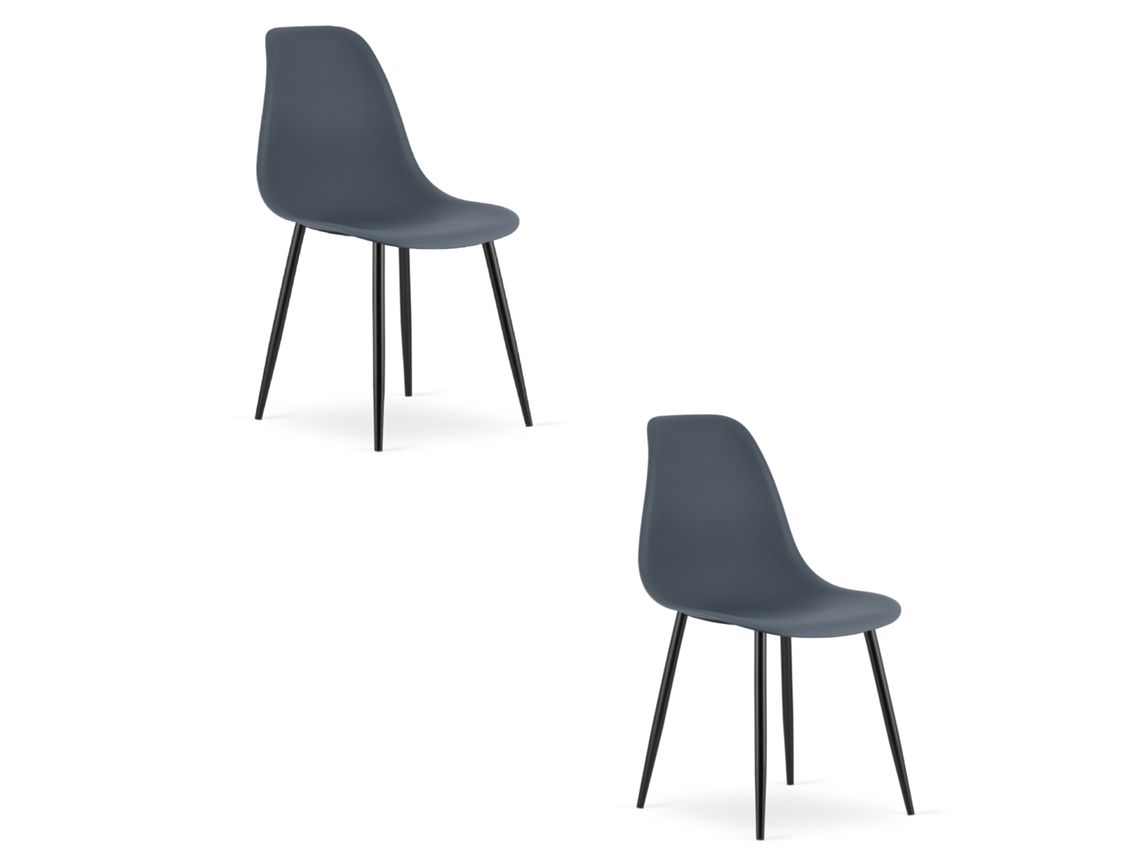 Cadeira De Jantar Conjunto De 2 Peças Kaleo Assento De Ardósia Escura, Pernas Pretas, Assento Ergonômico, Pés Niveladores Ajustáveis