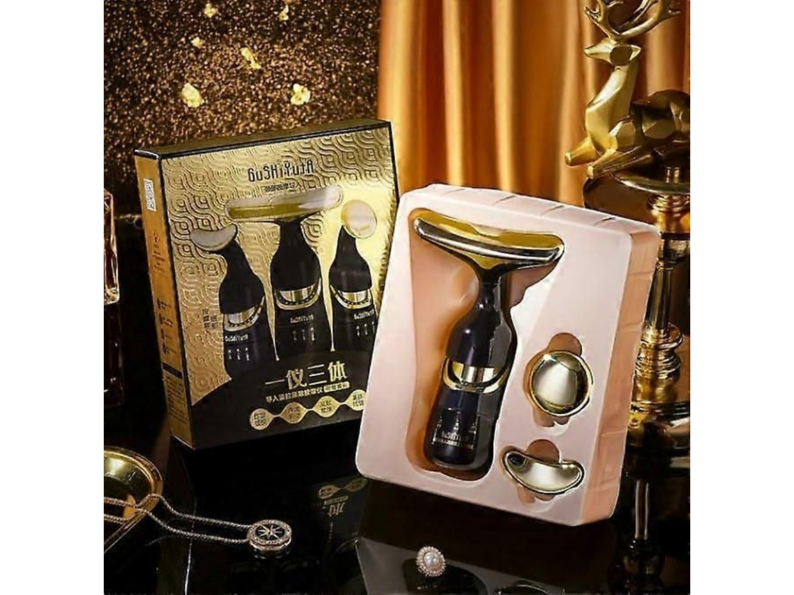 Massageador Facial 3 em 1 com Microcorrente para Lifting e do Pescoço, Antirrugas Firmeza da Pele GOKOCO (preto)