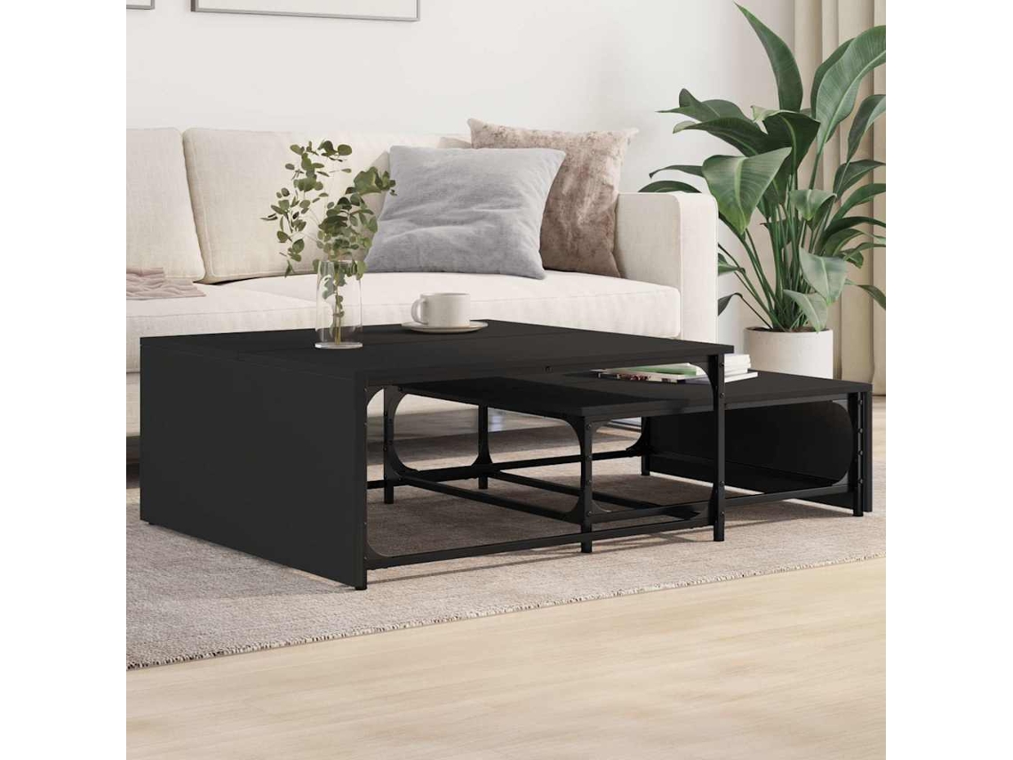 Vidaxl Mesas De Centro De Encastrar 2 Pcs Deriv.madeira/metal Preto