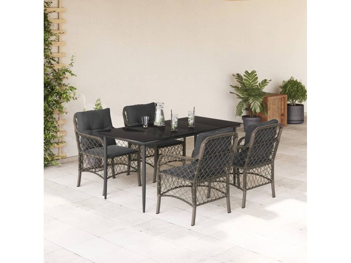 Vidaxl 5 Pcs Conjunto De Jantar P/ Jardim C/ Almofadões Vime Pe Cinza