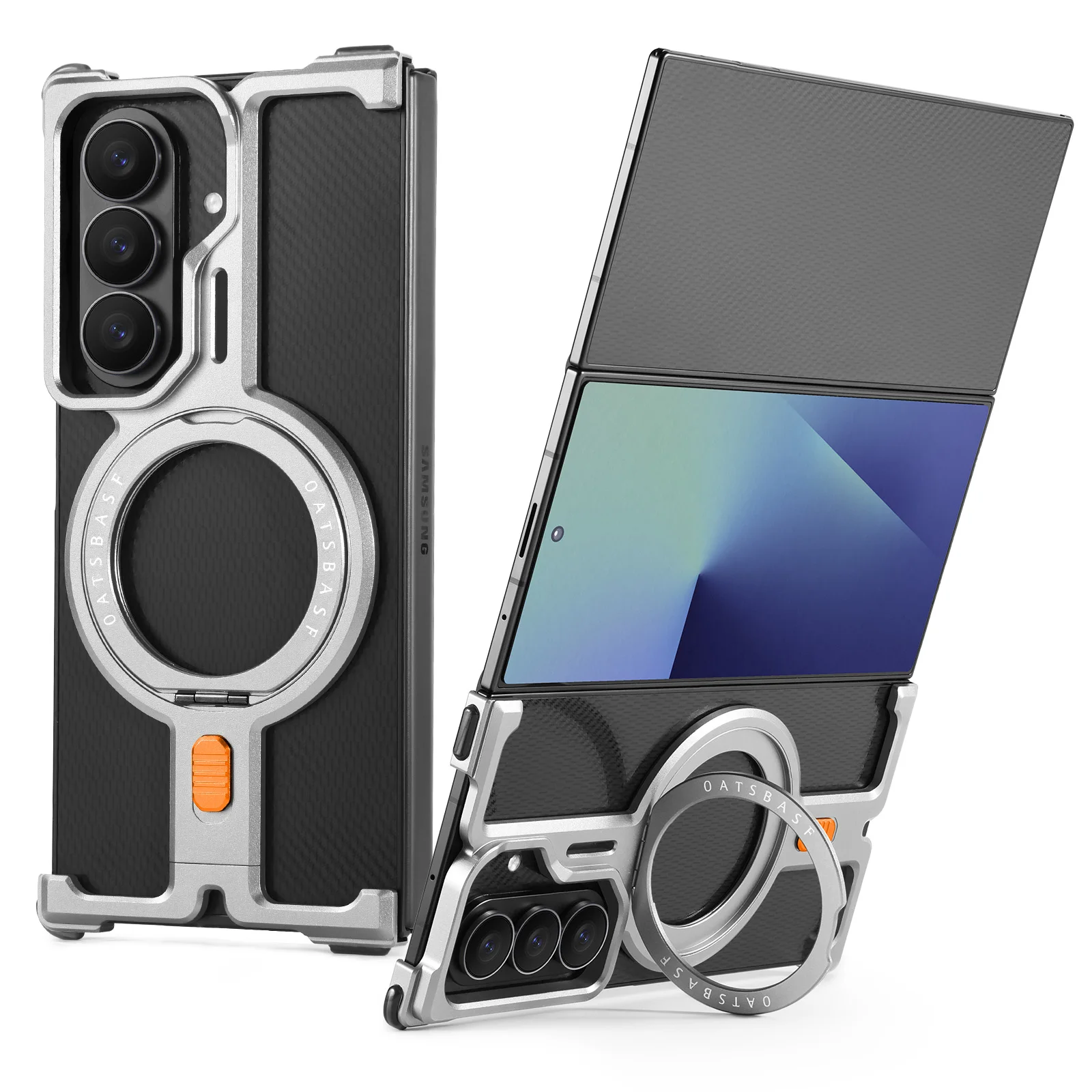 (samsung Galaxy Z Tri-fold) Capa Tripla De Metal Para Celular Com Suporte De Anel Giratório 360°