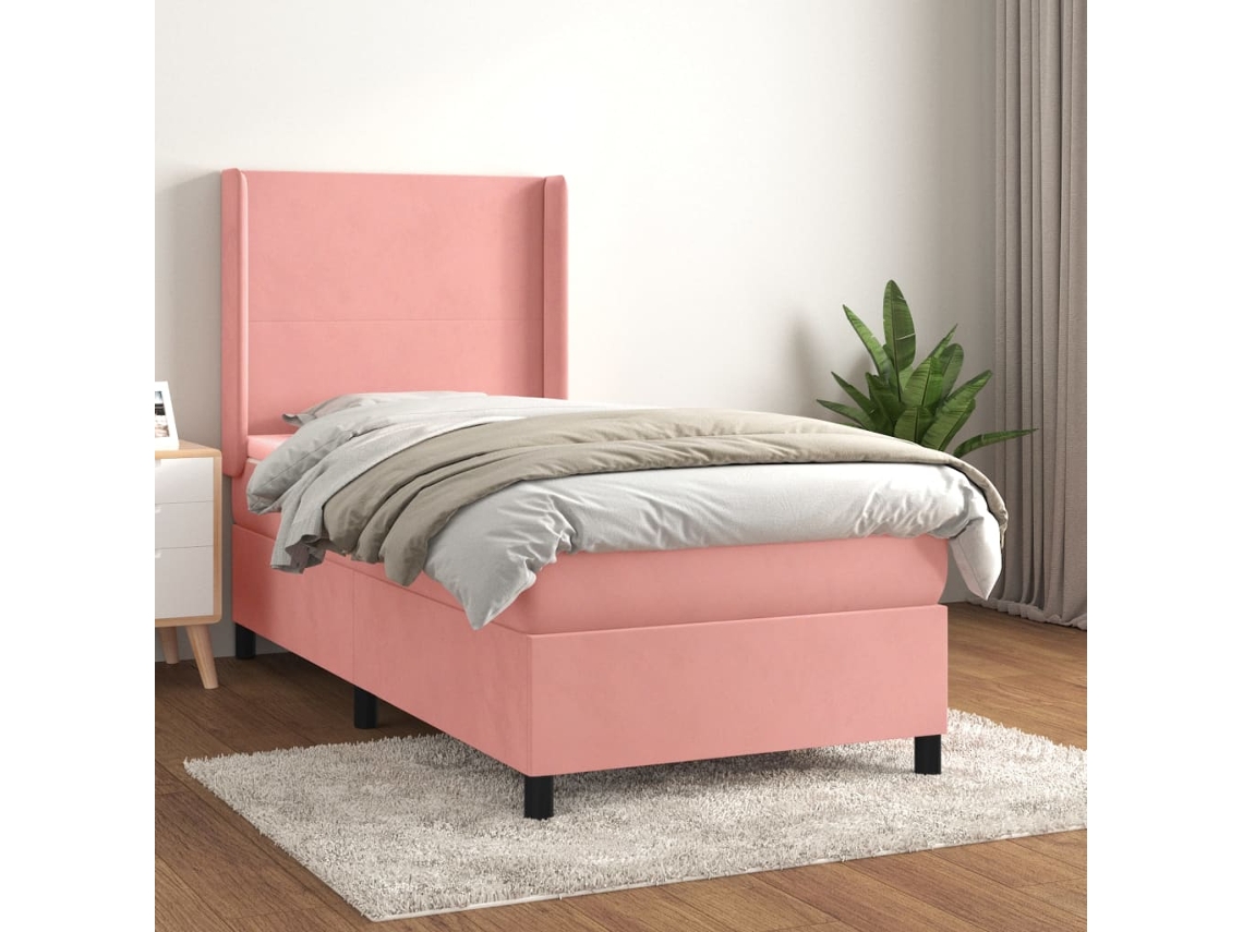 Vidaxl Cama Com Molas/colchão 80x200 Cm Veludo Rosa