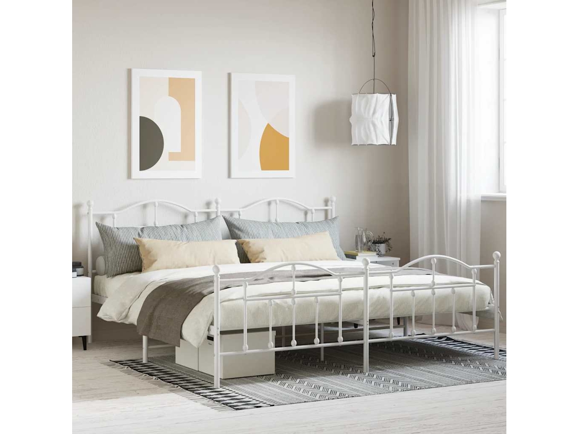 Vidaxl Estrutura De Cama Com Cabeceira E Pés 200x200 Cm Metal Branco