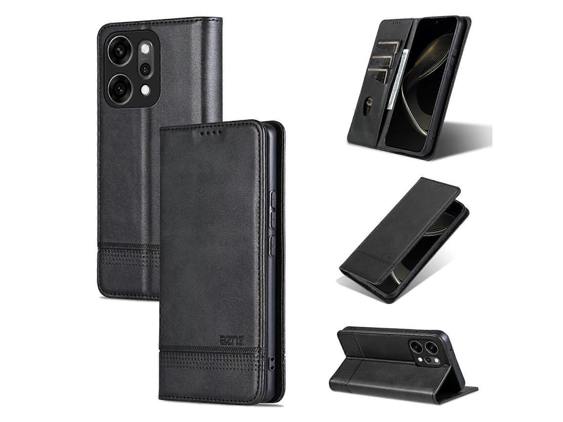 Capa De Celular Flip Em Couro Texturizado De Bezerro Com Ímã Azns Para Oppo Reno14 Pro Global