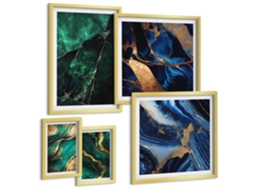 Conjunto De Pinturas Abstrações Elegantes Com Verde Espelharte (5 Peças)
