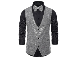 Chaleco de Lentejuelas Fasst para Homem, com gravata de laço, decote V, para festas e eventos