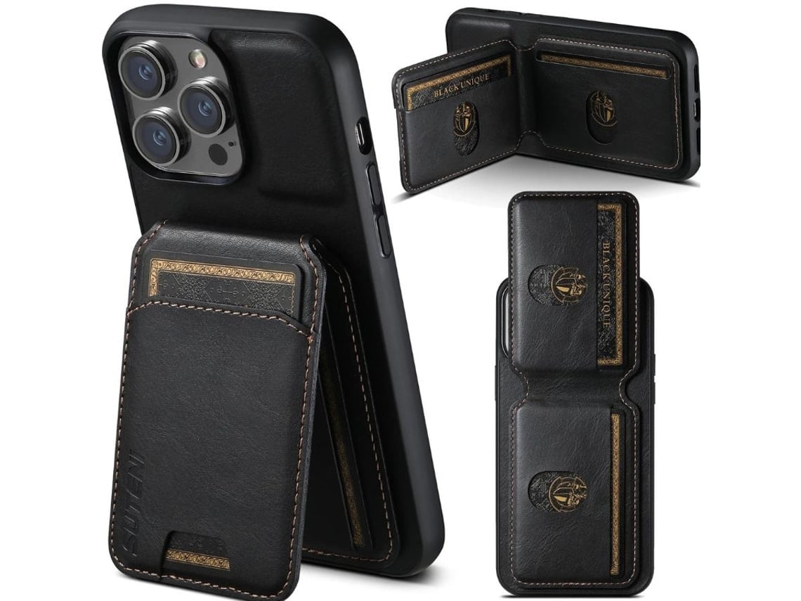 Capa para iPhone 25 Pele com Porta-Cartões Vintage Preto