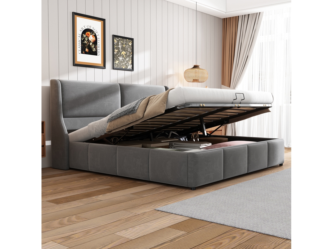 Cama Box 180x200 Cinza Com Apoio Cabeça E Função Hidráulica