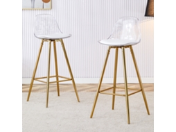 Conjunto De 2 Banquetas Altas Com Encosto Transparente, Estrutura Dourada – Ideais Para Cafés, Lounges E Balcões.