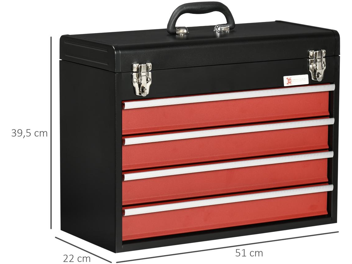 Caixa De Ferramenta Aço Cor Preto E Vermelho 51x22x39,5 Durhand