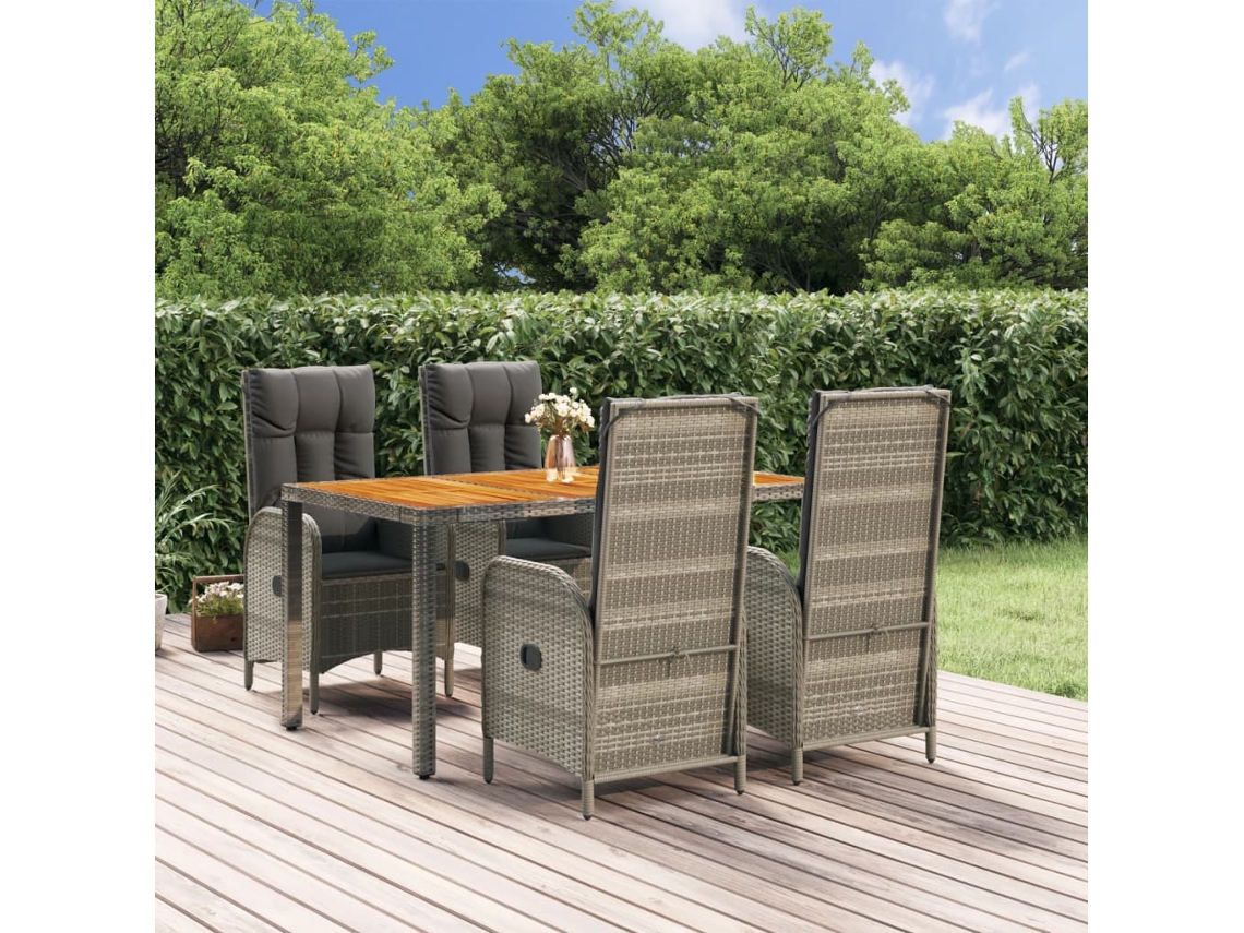 Vidaxl 5 Pcs Conjunto De Jantar P/ Jardim C/ Almofadões Vime Pe Cinza
