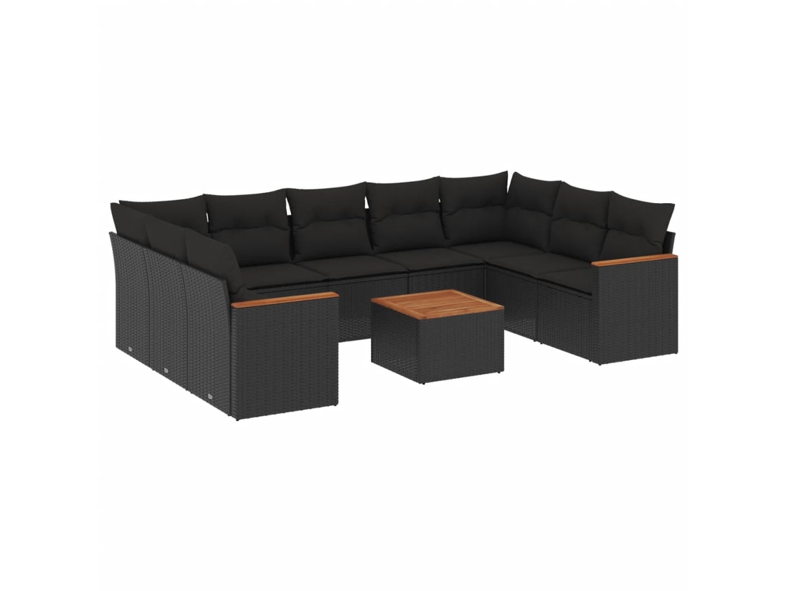 Conjunto de 10 Sofás de Jardim com Almofadões Vime Pe Preto MAISON EXCLUSIVE