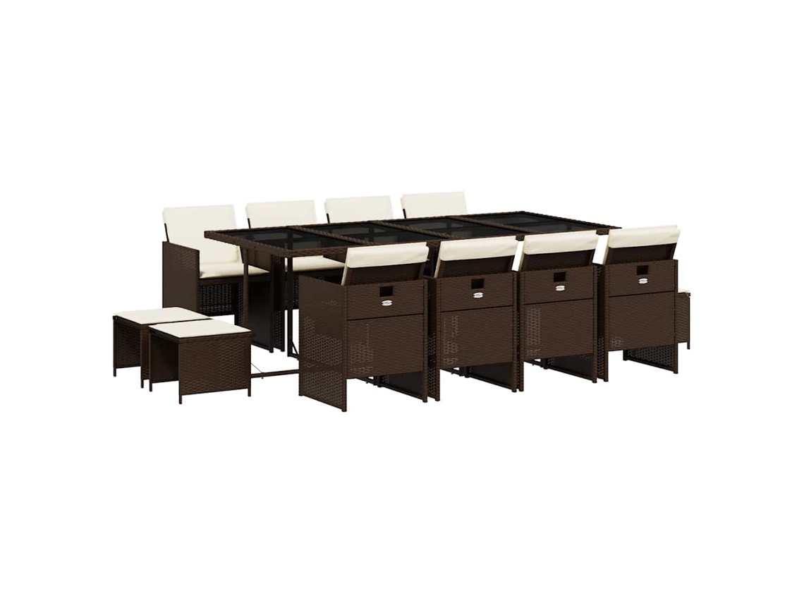 Conjunto de Jantar 13 Pcs para Jardim com Almofadões Vime Pe Castanho MAISON EXCLUSIVE (13 pcs)