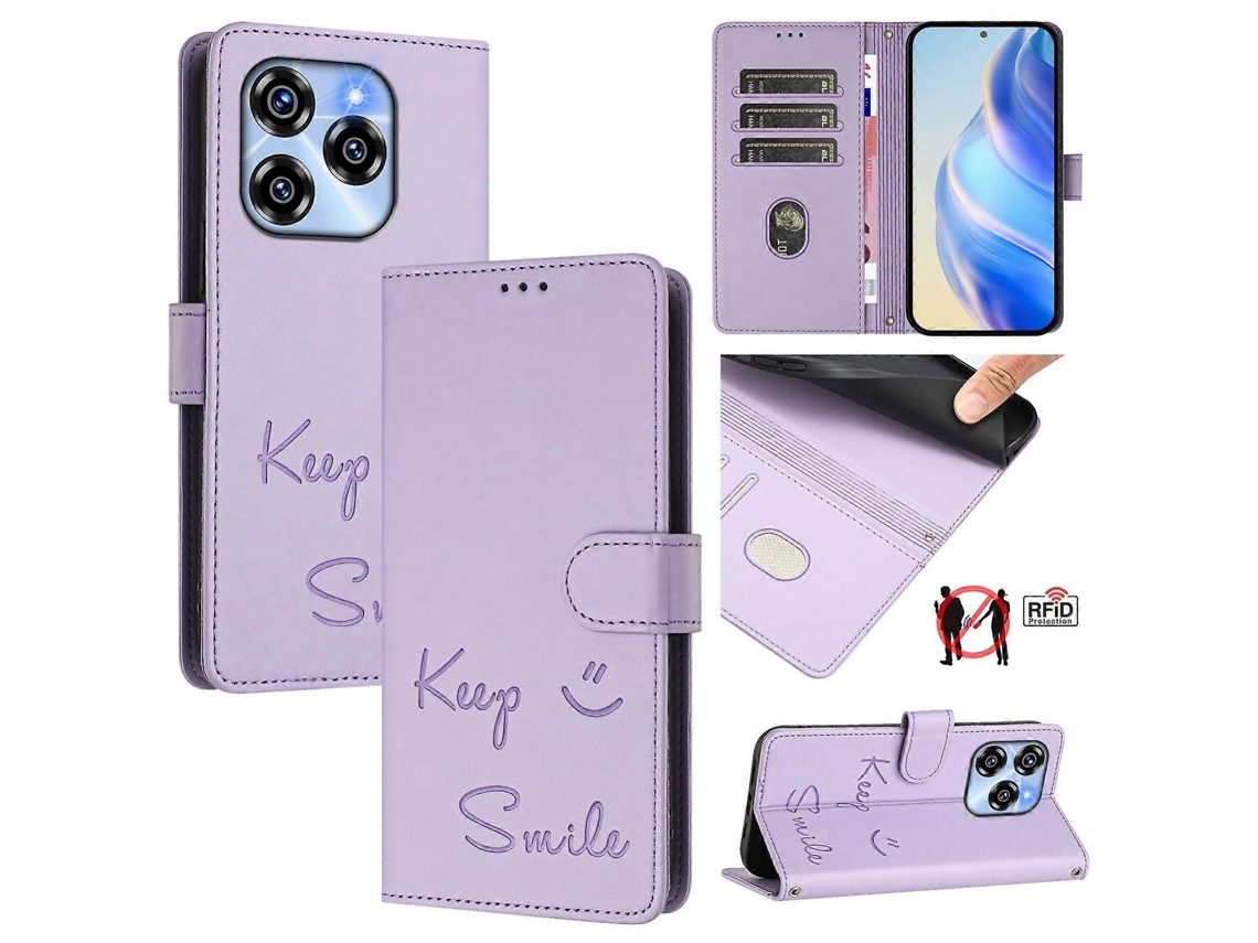 Capa De Couro Para Celular Com Rfid E Relevo Smile